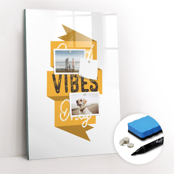 Wandbord van glas magnetisch en uitwisbaar Alleen goede vibes