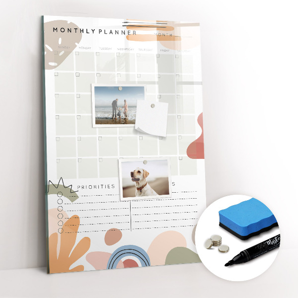 Wandbord van glas magnetisch en uitwisbaar Maandplanner