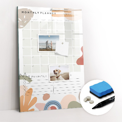 Wandbord van glas magnetisch en uitwisbaar Maandplanner