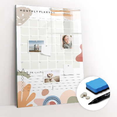 Wandbord van glas magnetisch en uitwisbaar Maandplanner