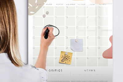Wandbord van glas magnetisch en uitwisbaar Maandplanner