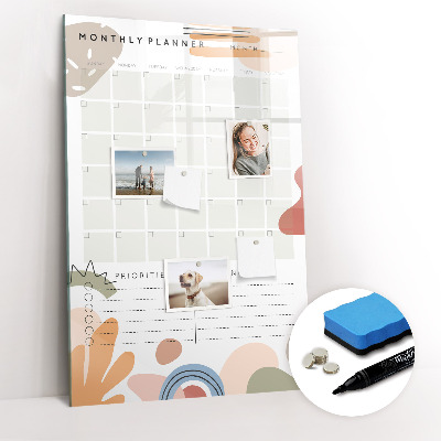 Wandbord van glas magnetisch en uitwisbaar Maandplanner