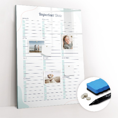 Magnetisch memobord van glas voor aan de muur Belangrijke data
