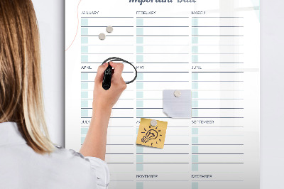 Magnetisch memobord van glas voor aan de muur Belangrijke data