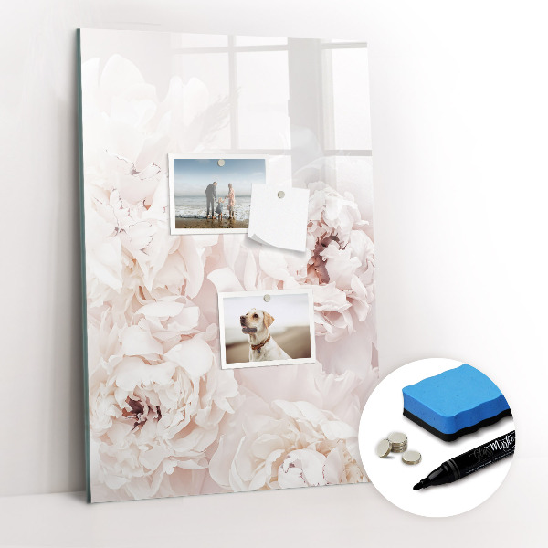 Glazen magneetbord met decoratieve print Pioenrozen