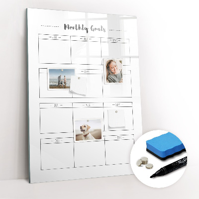 Magnetisch memobord van glas voor aan de muur Maandelijkse doelen
