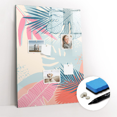 Magnetisch memobord van glas voor aan de muur Pastelkleurige bladeren