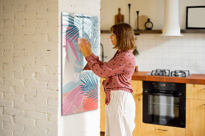 Magnetisch memobord van glas voor aan de muur Pastelkleurige bladeren