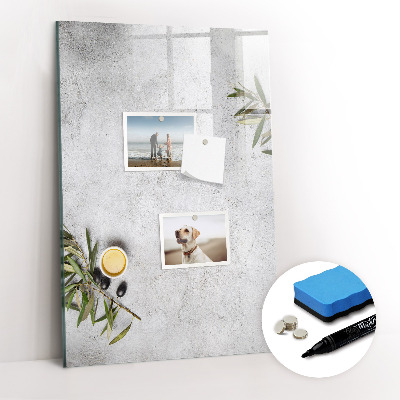 Glazen magneetbord met decoratieve print Beton en olijven
