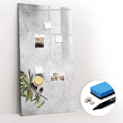 Glazen magneetbord met decoratieve print Beton en olijven