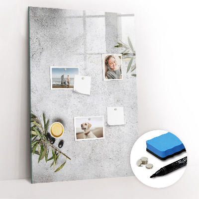 Glazen magneetbord met decoratieve print Beton en olijven