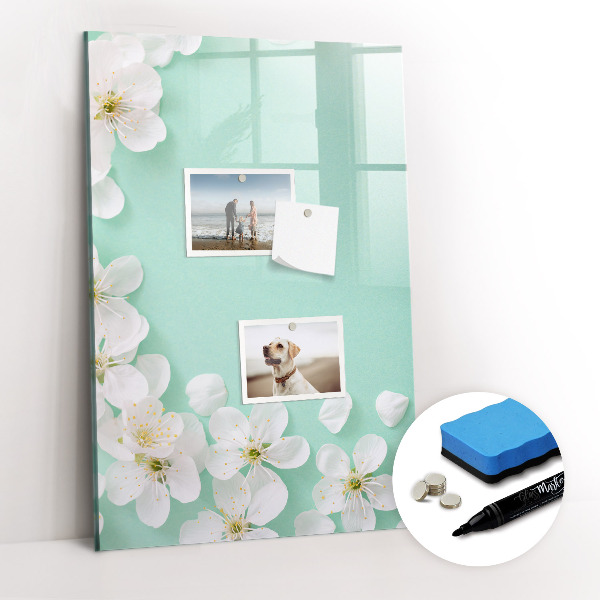 Glazen magneetbord met decoratieve print Bloeiende bloemen