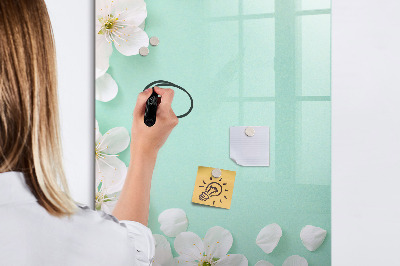 Glazen magneetbord met decoratieve print Bloeiende bloemen