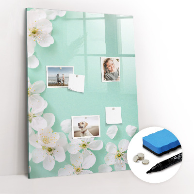 Glazen magneetbord met decoratieve print Bloeiende bloemen
