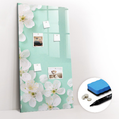 Glazen magneetbord met decoratieve print Bloeiende bloemen