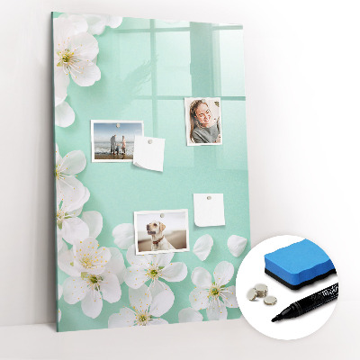 Glazen magneetbord met decoratieve print Bloeiende bloemen
