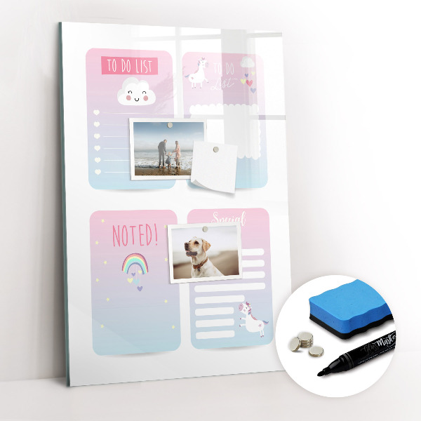 Magnetisch memobord van glas voor aan de muur Eenhoorn Planner