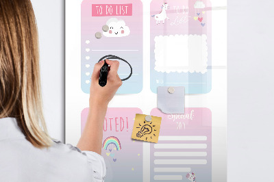 Magnetisch memobord van glas voor aan de muur Eenhoorn Planner