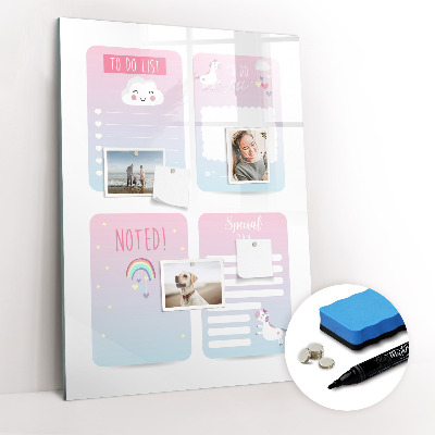 Magnetisch memobord van glas voor aan de muur Eenhoorn Planner