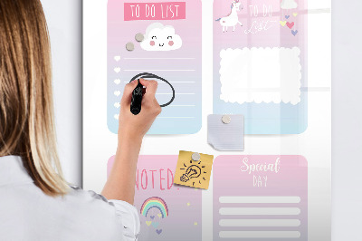 Magnetisch memobord van glas voor aan de muur Eenhoorn Planner