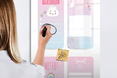 Magnetisch memobord van glas voor aan de muur Eenhoorn Planner