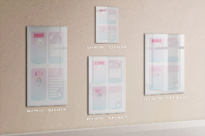Magnetisch memobord van glas voor aan de muur Eenhoorn Planner