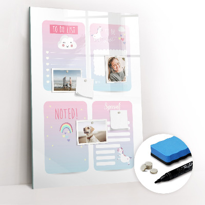 Magnetisch memobord van glas voor aan de muur Eenhoorn Planner