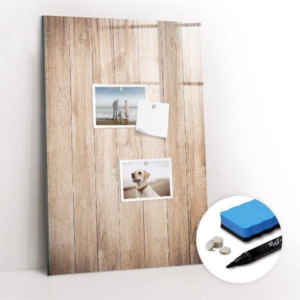 Magnetisch memobord van glas voor aan de muur Lichte houten planken