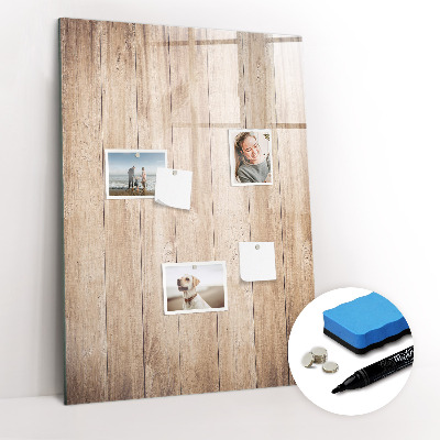 Magnetisch memobord van glas voor aan de muur Lichte houten planken