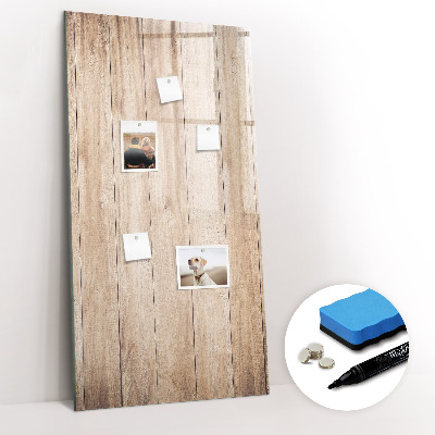 Magnetisch memobord van glas voor aan de muur Lichte houten planken
