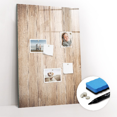 Magnetisch memobord van glas voor aan de muur Lichte houten planken