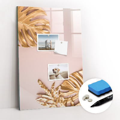 Glazen magneetbord met decoratieve print Gouden bladeren