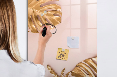 Glazen magneetbord met decoratieve print Gouden bladeren