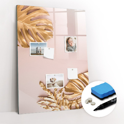 Glazen magneetbord met decoratieve print Gouden bladeren