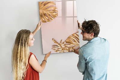 Glazen magneetbord met decoratieve print Gouden bladeren