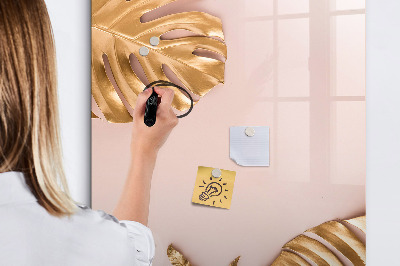 Glazen magneetbord met decoratieve print Gouden bladeren