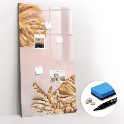Glazen magneetbord met decoratieve print Gouden bladeren