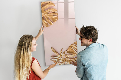 Glazen magneetbord met decoratieve print Gouden bladeren