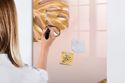 Glazen magneetbord met decoratieve print Gouden bladeren