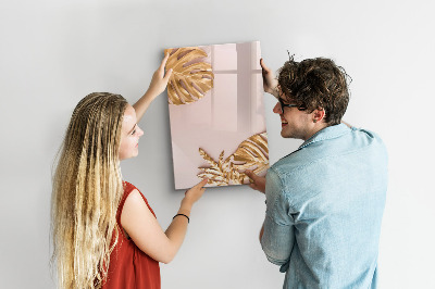 Glazen magneetbord met decoratieve print Gouden bladeren