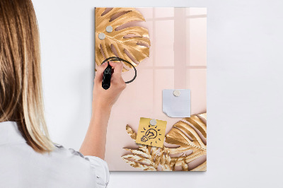 Glazen magneetbord met decoratieve print Gouden bladeren