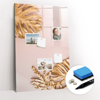 Glazen magneetbord met decoratieve print Gouden bladeren