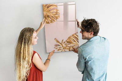 Glazen magneetbord met decoratieve print Gouden bladeren