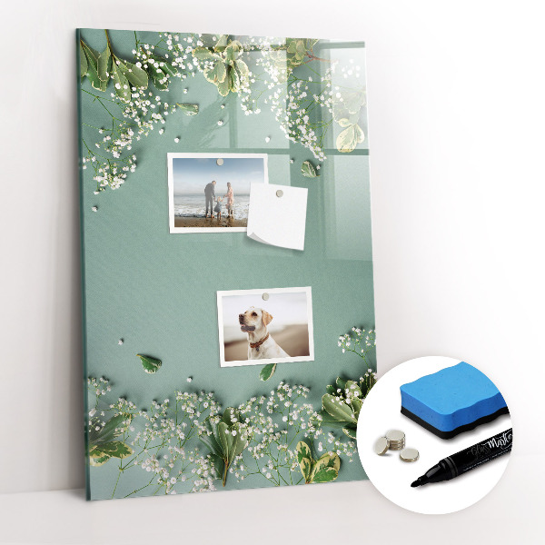 Glazen magneetbord met decoratieve print Gipskruidbloemen