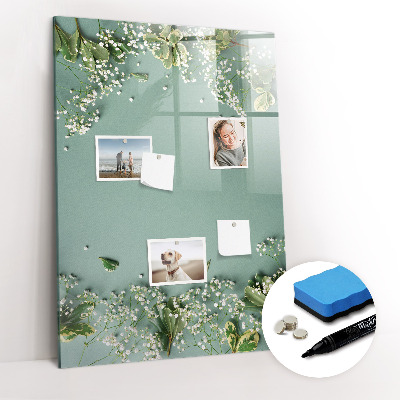 Glazen magneetbord met decoratieve print Gipskruidbloemen