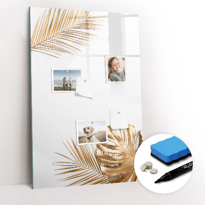 Magnetisch memobord van glas voor aan de muur Gouden bladeren