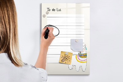 Glazen magneetbord met decoratieve print Takenlijst
