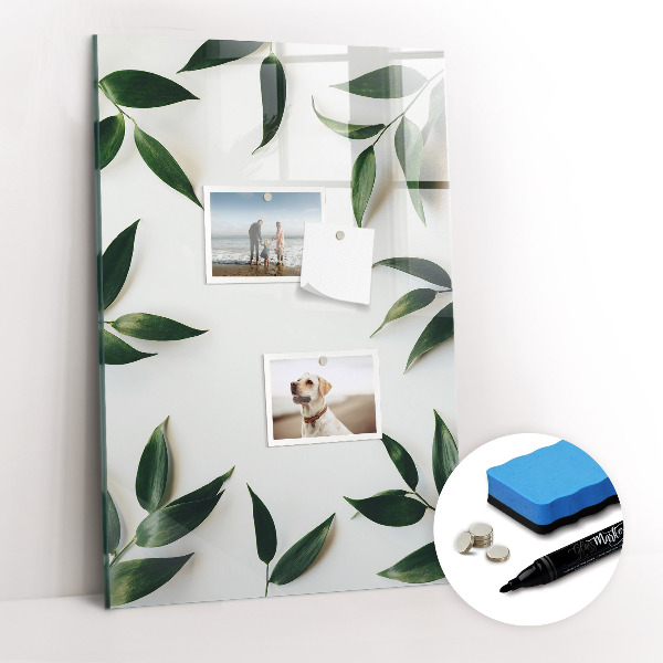 Glazen magneetbord met decoratieve print Groen bladframe