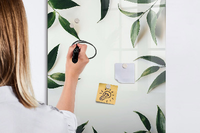Glazen magneetbord met decoratieve print Groen bladframe