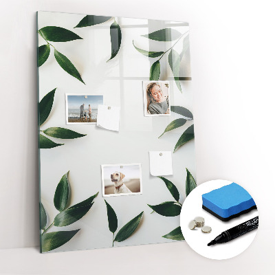 Glazen magneetbord met decoratieve print Groen bladframe